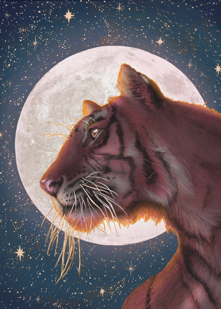 Mond und Tiger Farbe Groß | Leinwand