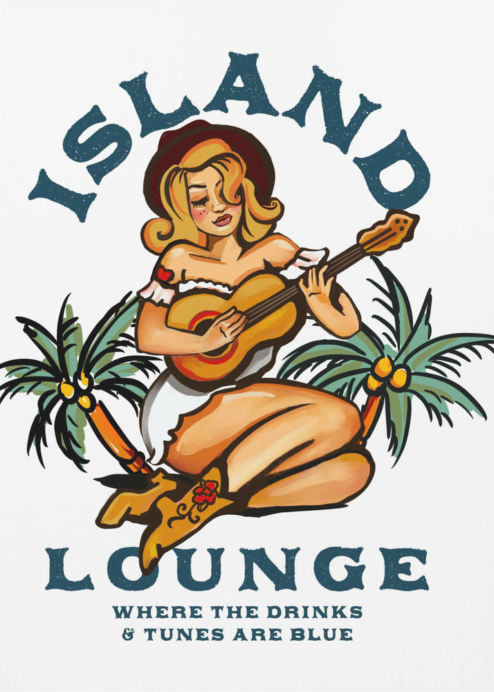 Island Lounge Tropisches Pin-Up-Girl spielt Gitarre | Poster