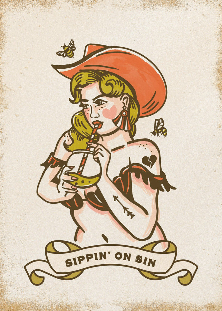 Sippin On Sin Cute & Sassy Cowgirl Art | Poster