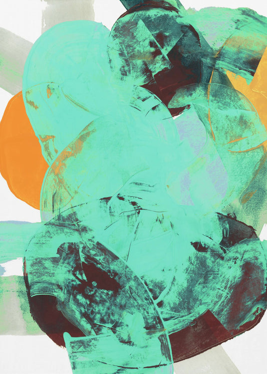 Aqua Teal Burgandy Orange Neutral White Abstract 1 | Poster