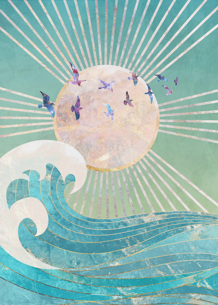 Sonnenuntergang Golden Ocean Türkis | Poster