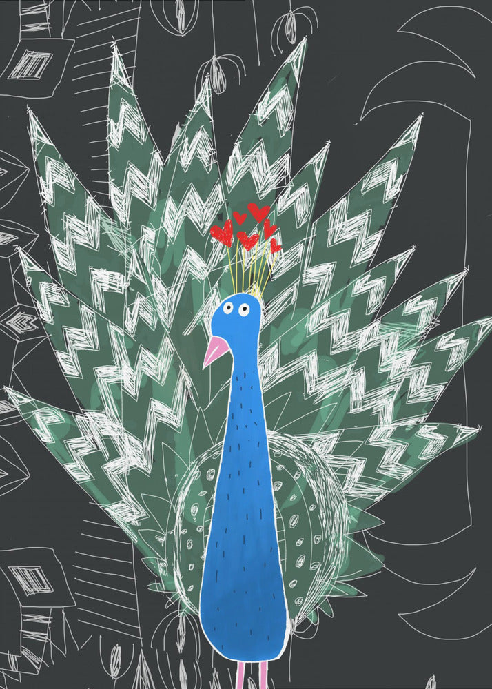 Süßer Pfau mit Dschungel-Doodle von der Künstlerin Carla Daly | Poster