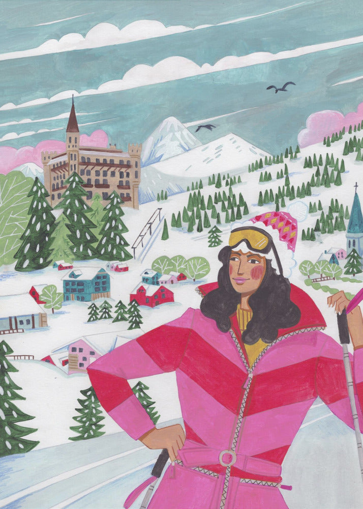 Winterlandschaft Frau Skifahren | Poster
