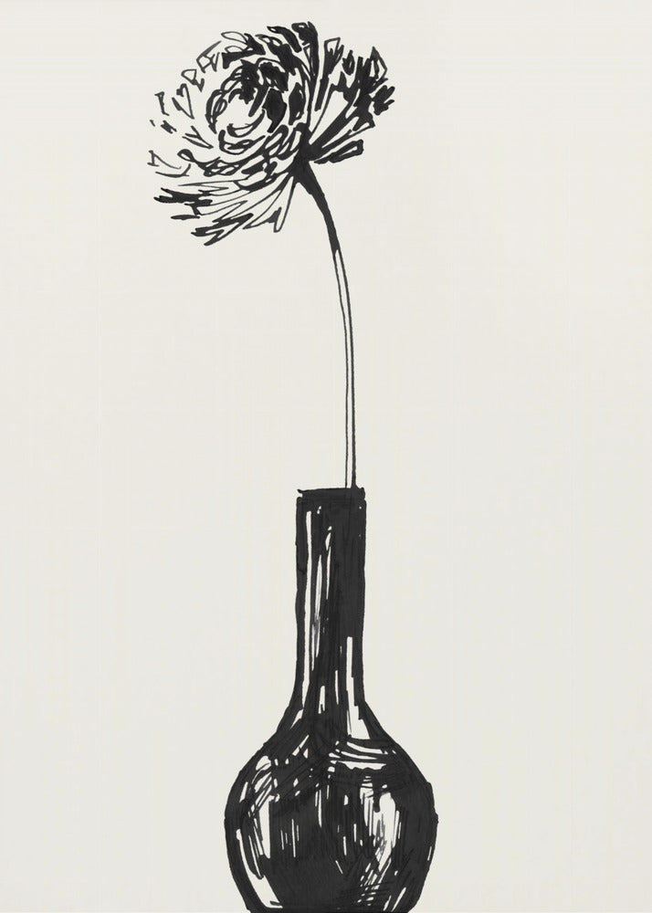 Blume in einer Vase, Tintenskizze | Leinwand