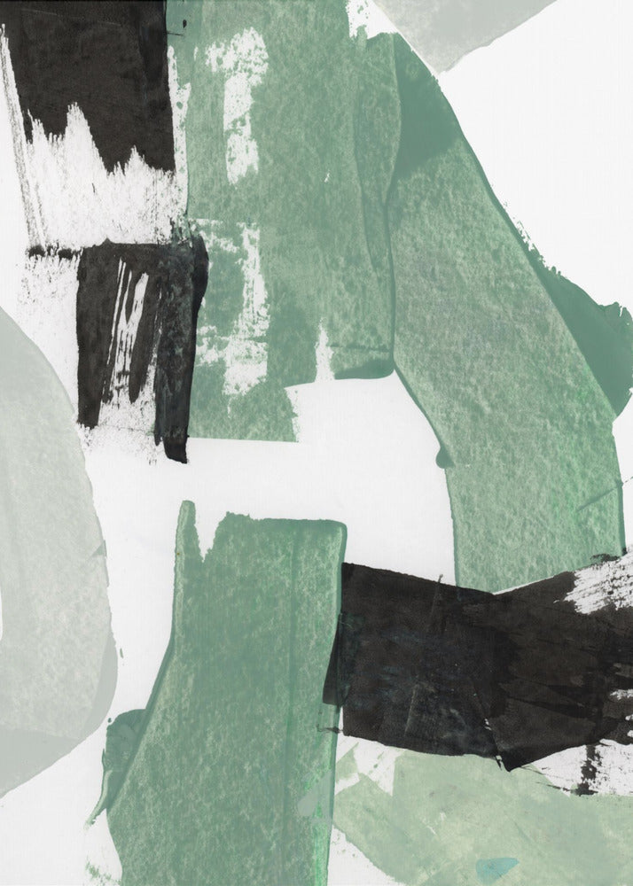 Abstract Green & Black Shapes No1 Print | Poster