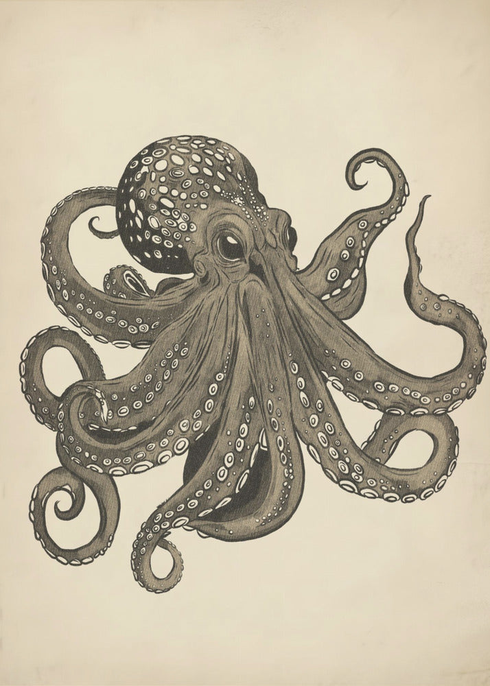 Oktopus Vintage handbemalt | Poster