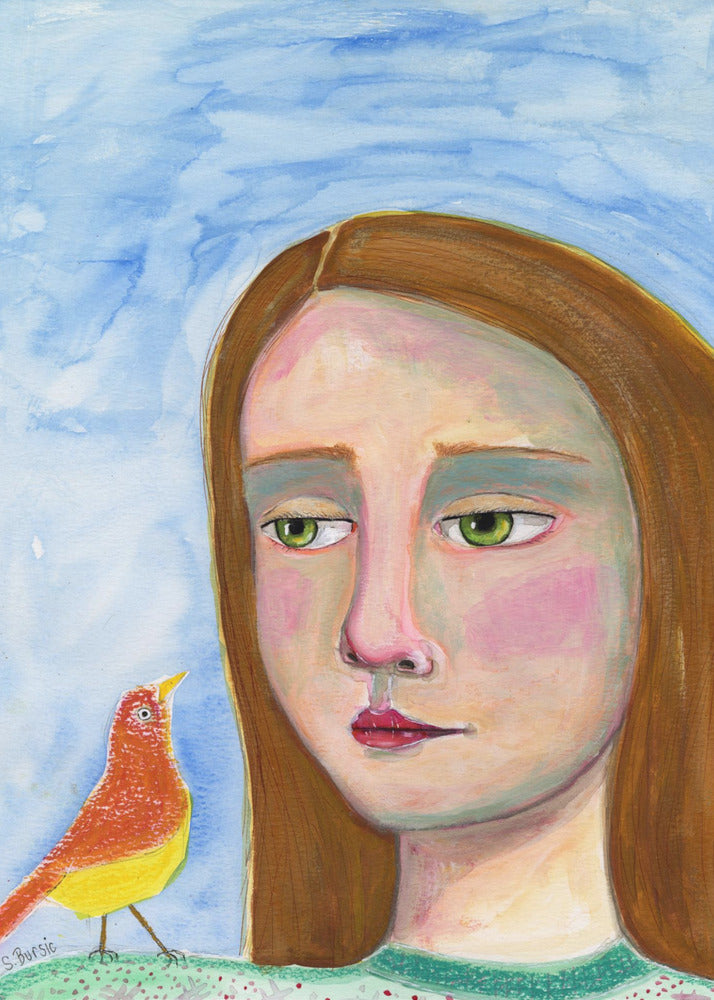 Dame mit kleinem Vogel | Leinwand