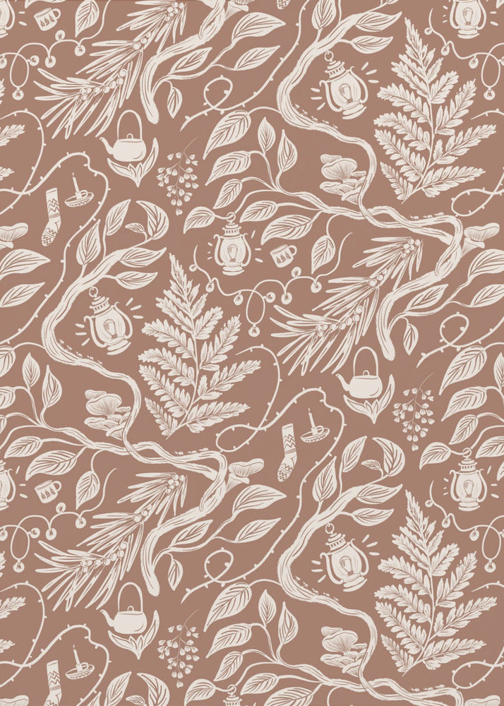Cabincore Scene Pattern - Mocha Mousse | Canvas