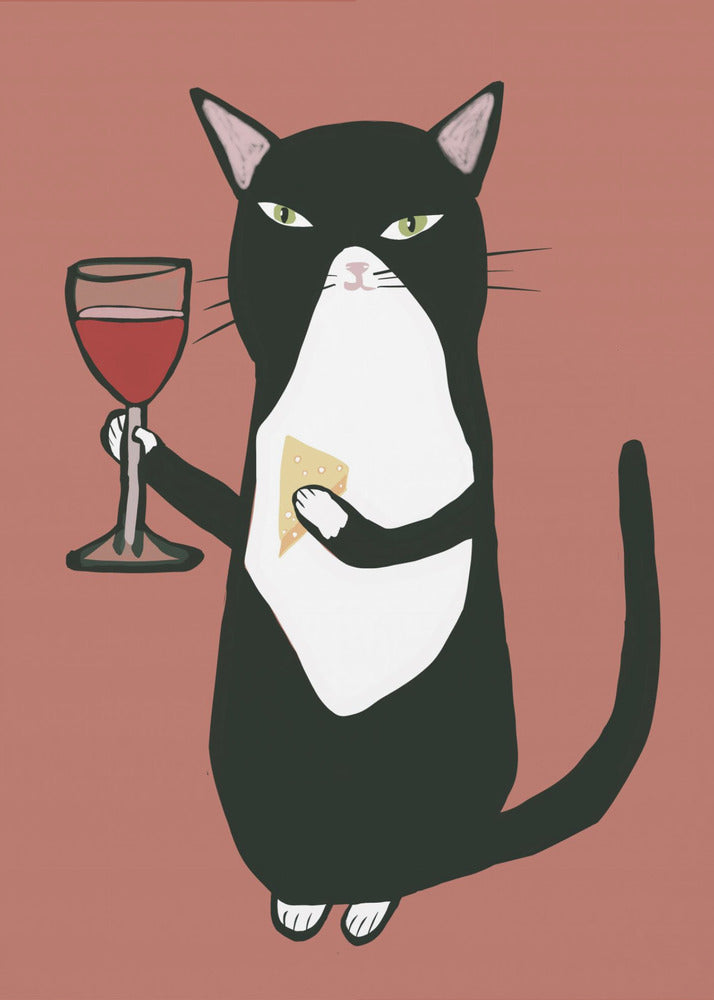 Katze mit Wein | Leinwand