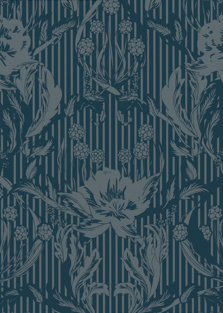Floral Heritage Morris monochrome Streifen Mondscheinblau Muster | Leinwand