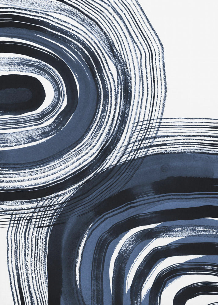 Konzentrische blaue und schwarze Pinselstriche | Leinwand