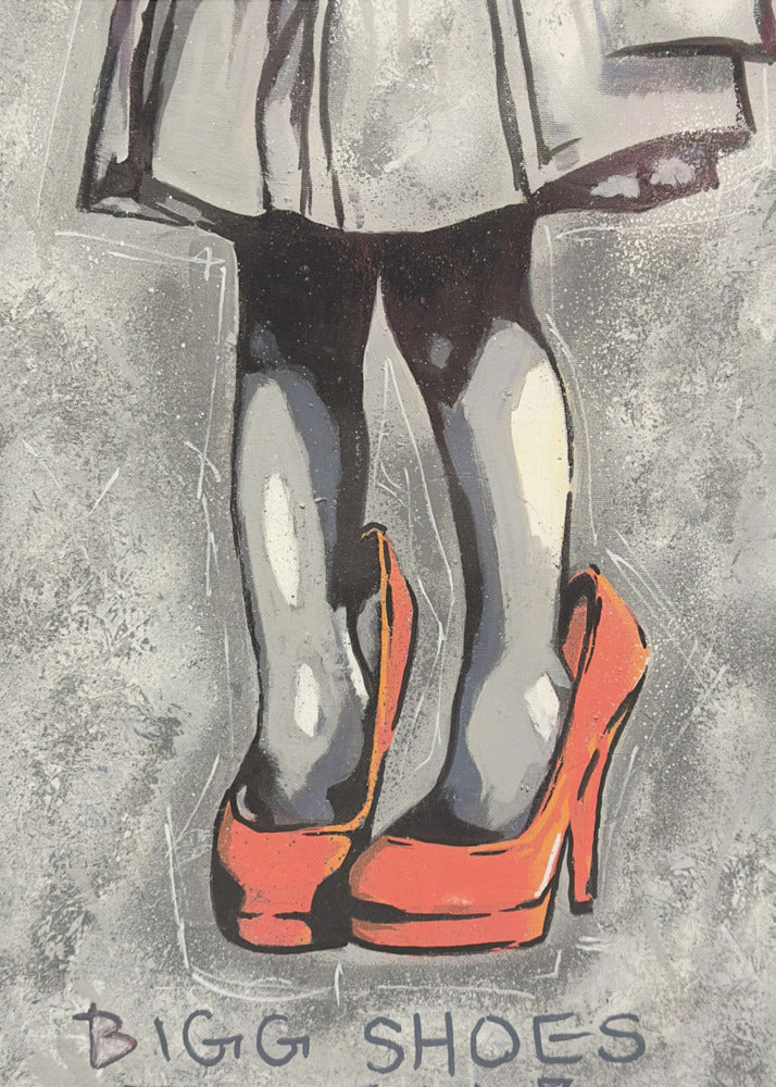 Kind trägt übergroße rote High Heels | Poster
