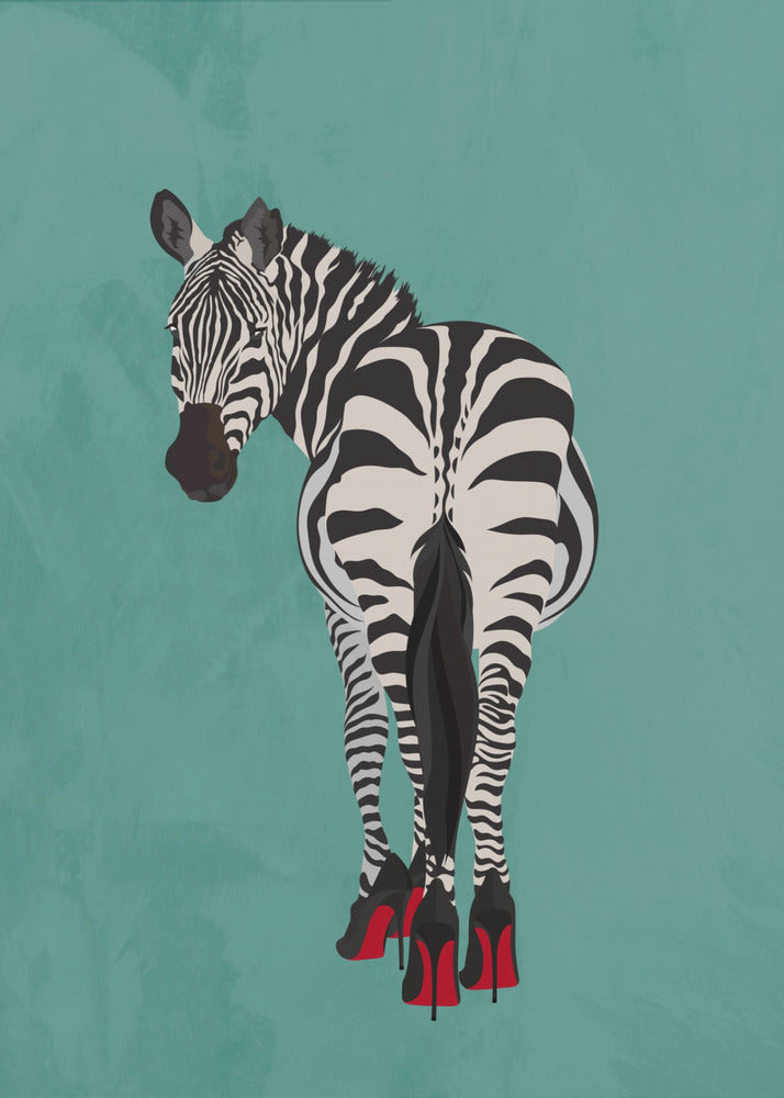 Zebra in High Heels blaugrün | Leinwand