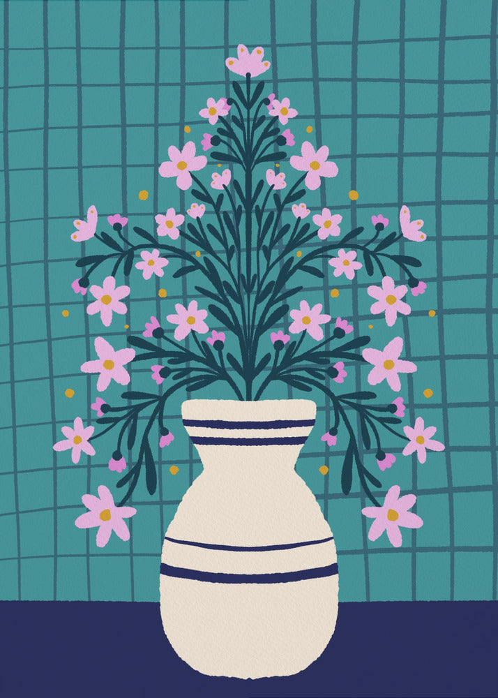 Türkisfarbene Blumen in einer Vase | Poster