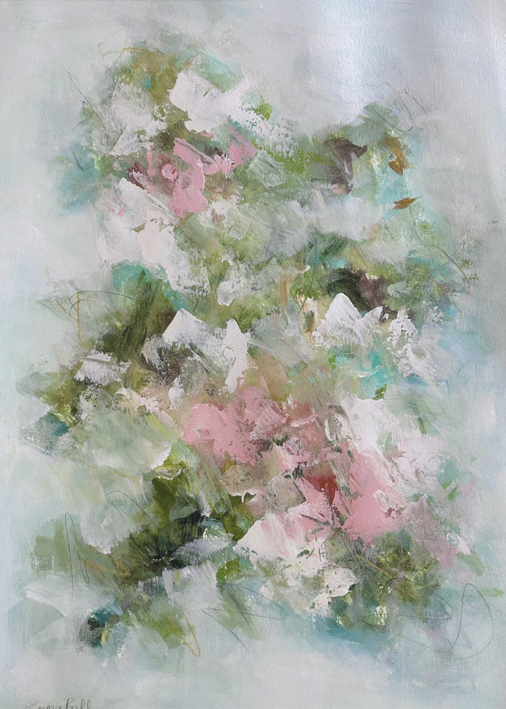 Florale Pinselstriche in Rosa und Grün | Leinwand