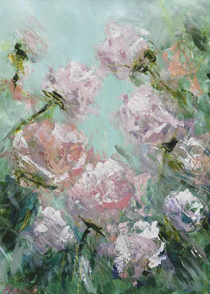 Florale Pinselstriche in Rosa und Grün | Poster