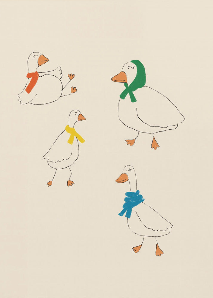 Enten in bunten Schals | Leinwand