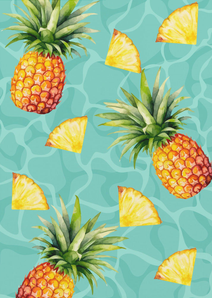 Ästhetisches Muster mit exotischer Ananas und Scheiben – Tropisches Sommeraquarell | Poster