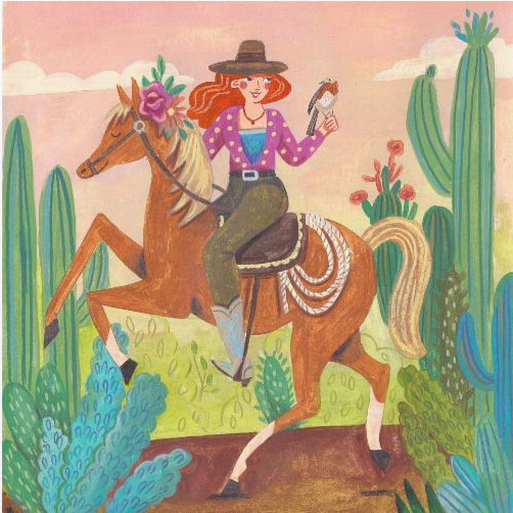 Cowgirl auf Pferd in der Wüste | Poster