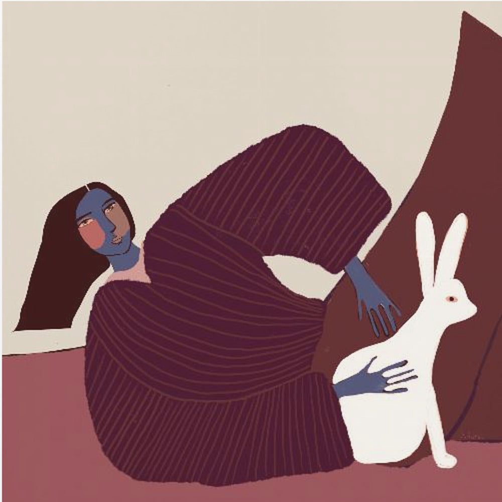 Dame und Kaninchen | Leinwand