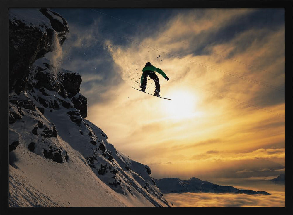Snowboarden bei Sonnenuntergang | Poster