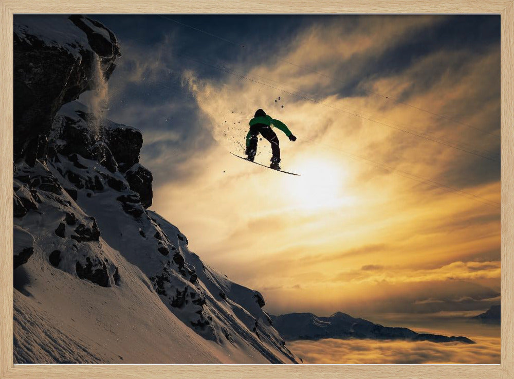 Snowboarden bei Sonnenuntergang | Poster