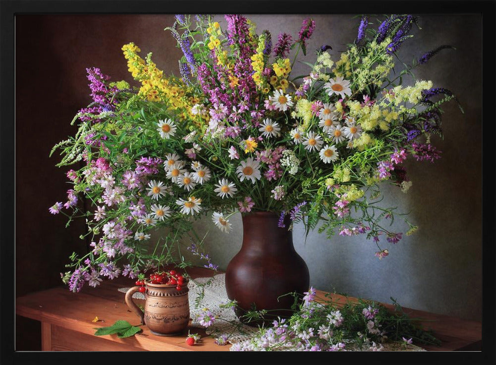 Stillleben mit Wildblumen und Beeren | Poster