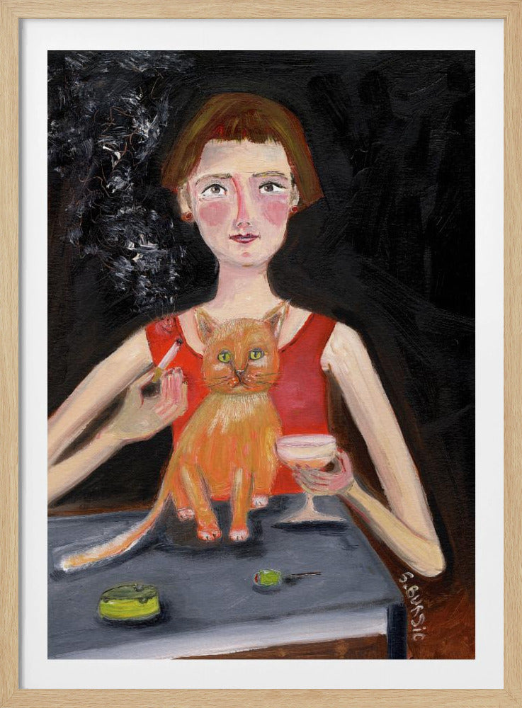 Vintage Frau mit Cocktail und Katze | Poster
