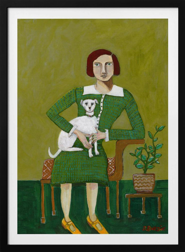 Vintage Dame mit ihrem weißen Hund | Poster