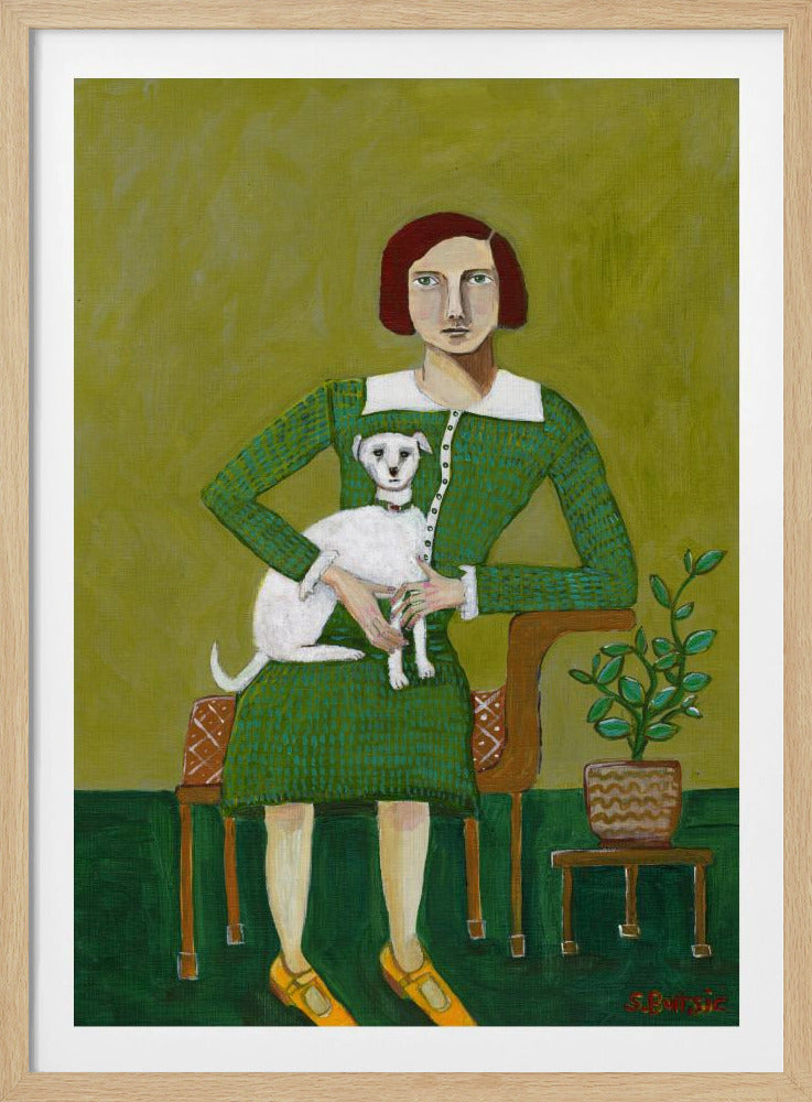 Vintage Dame mit ihrem weißen Hund | Poster
