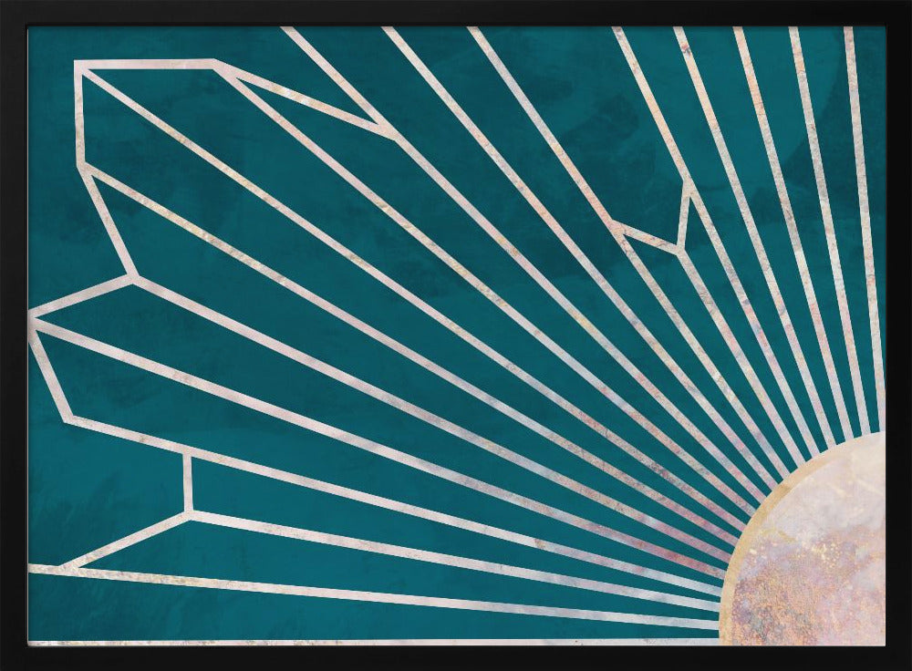 Gold geometrische Sonnenstrahlen Wandbild türkis | Poster