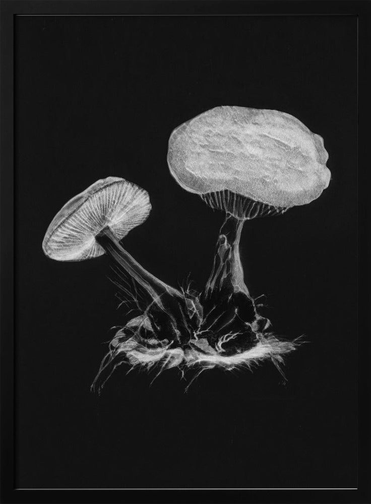 Vintage Violetter Webcap-Pilz, dunkles Schwarzweiß-Poster