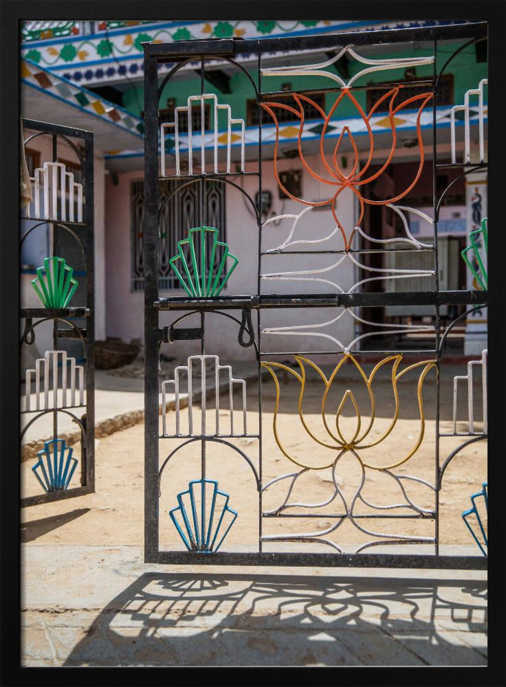Vibrant Iron Gate With Colorful Lotus | Poster