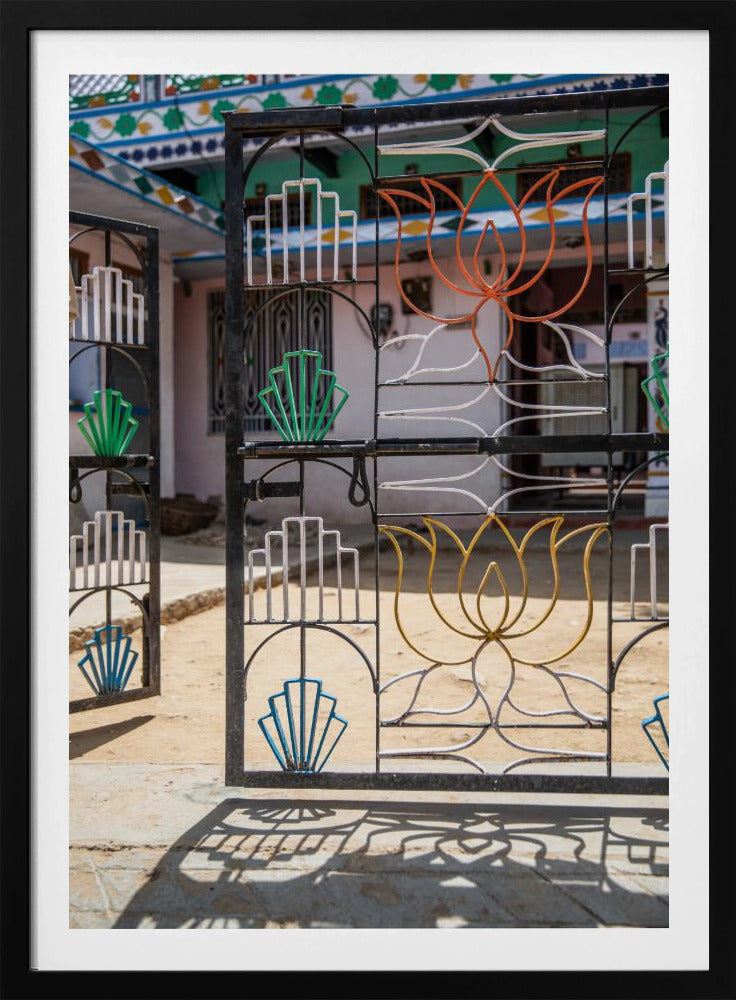 Vibrant Iron Gate With Colorful Lotus | Poster
