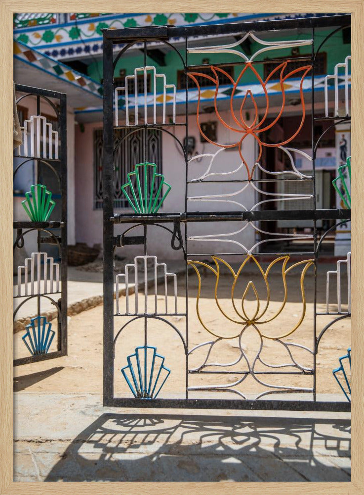 Vibrant Iron Gate With Colorful Lotus | Poster