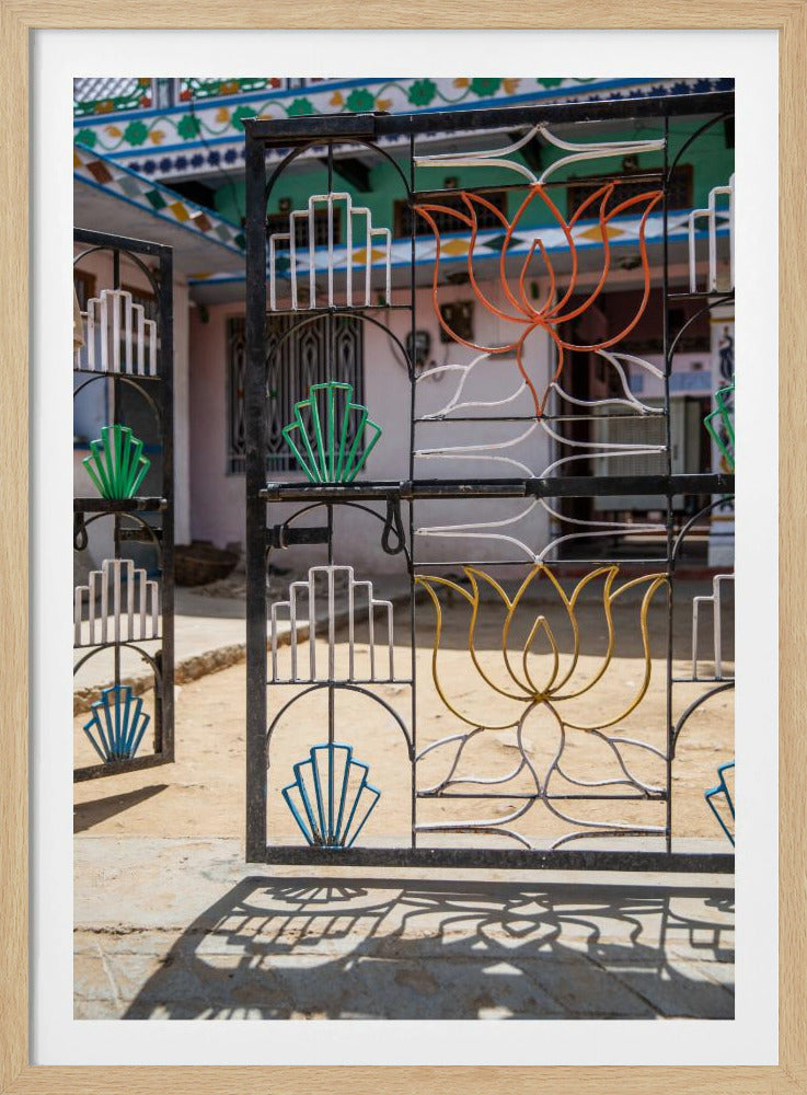 Vibrant Iron Gate With Colorful Lotus | Poster