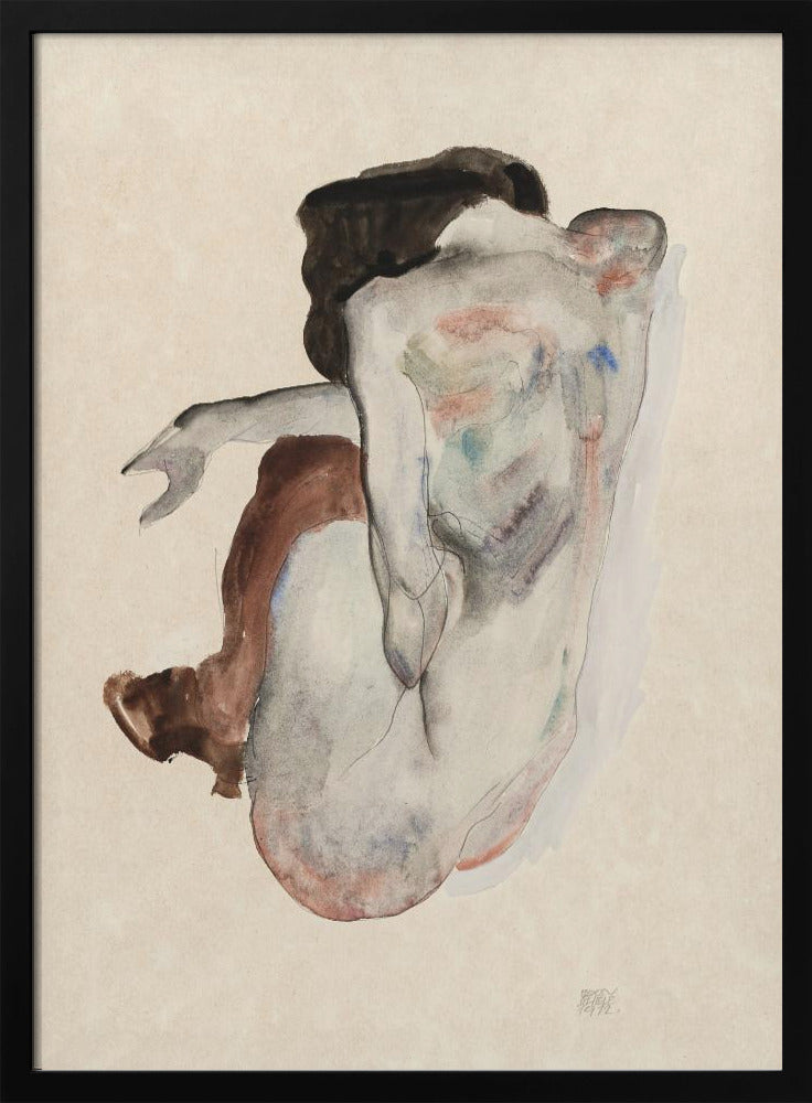 Hockender Akt in Schuhen und schwarzen Strümpfen 1912 | Poster