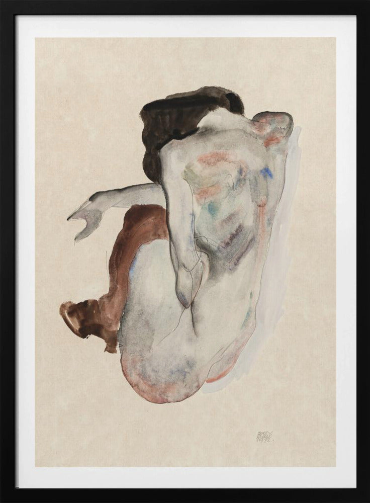 Hockender Akt in Schuhen und schwarzen Strümpfen 1912 | Poster