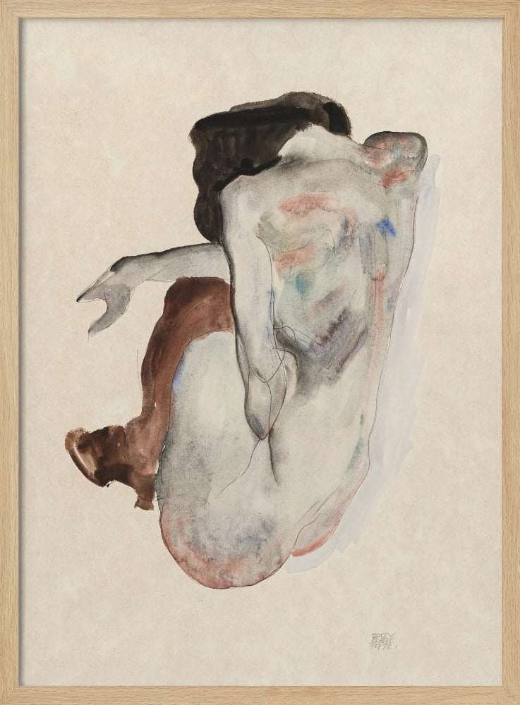 Hockender Akt in Schuhen und schwarzen Strümpfen 1912 | Poster