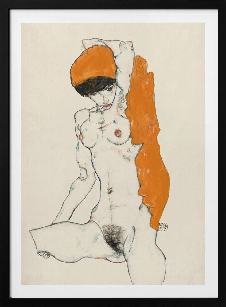 Stehender Akt mit orangefarbenem Gewand 1914 | Poster