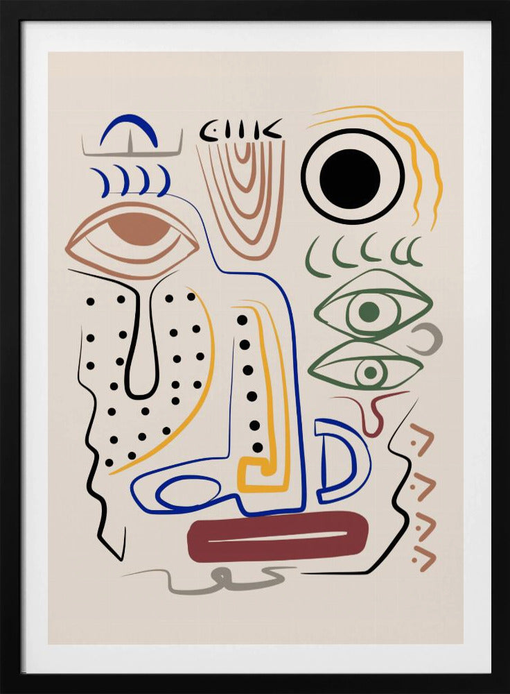Line Art Bizarre Aboriginal Portrait | Poster