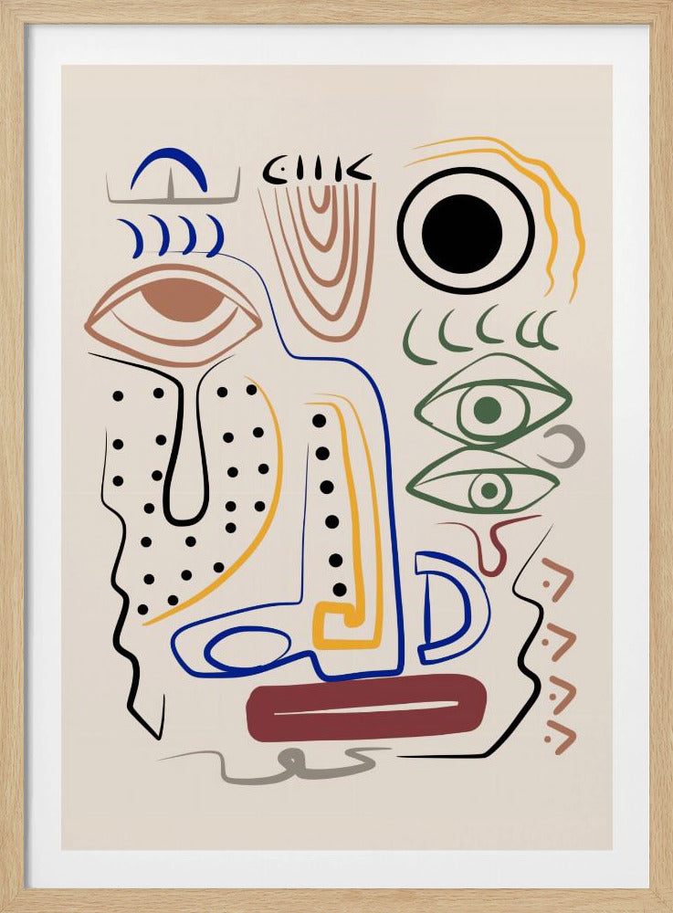 Line Art Bizarre Aboriginal Portrait | Poster