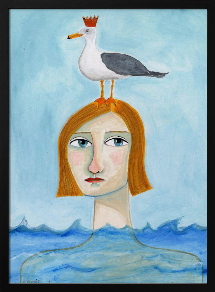 Nackte Dame im Ozean mit Möwe | Poster