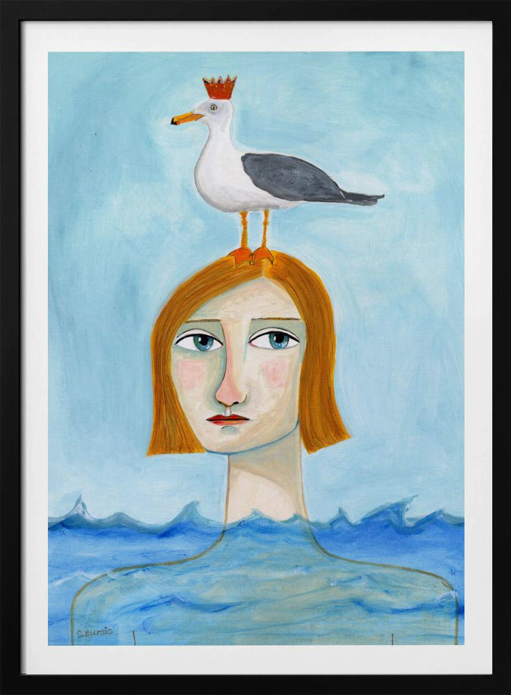 Nackte Dame im Ozean mit Möwe | Poster