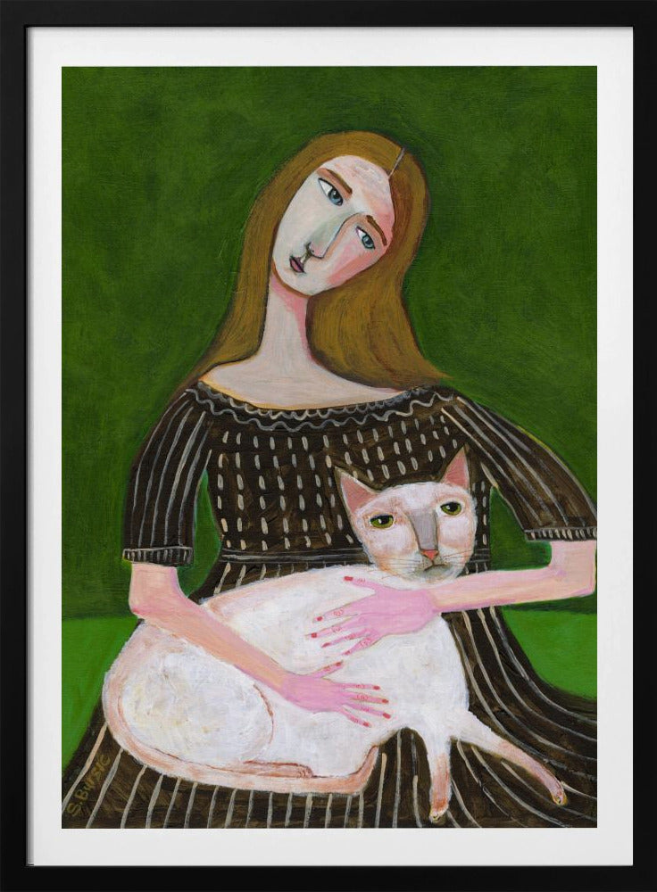 Vintage Dame mit weißer Katze | Poster