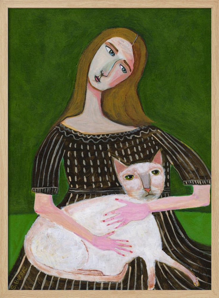 Vintage Dame mit weißer Katze | Poster