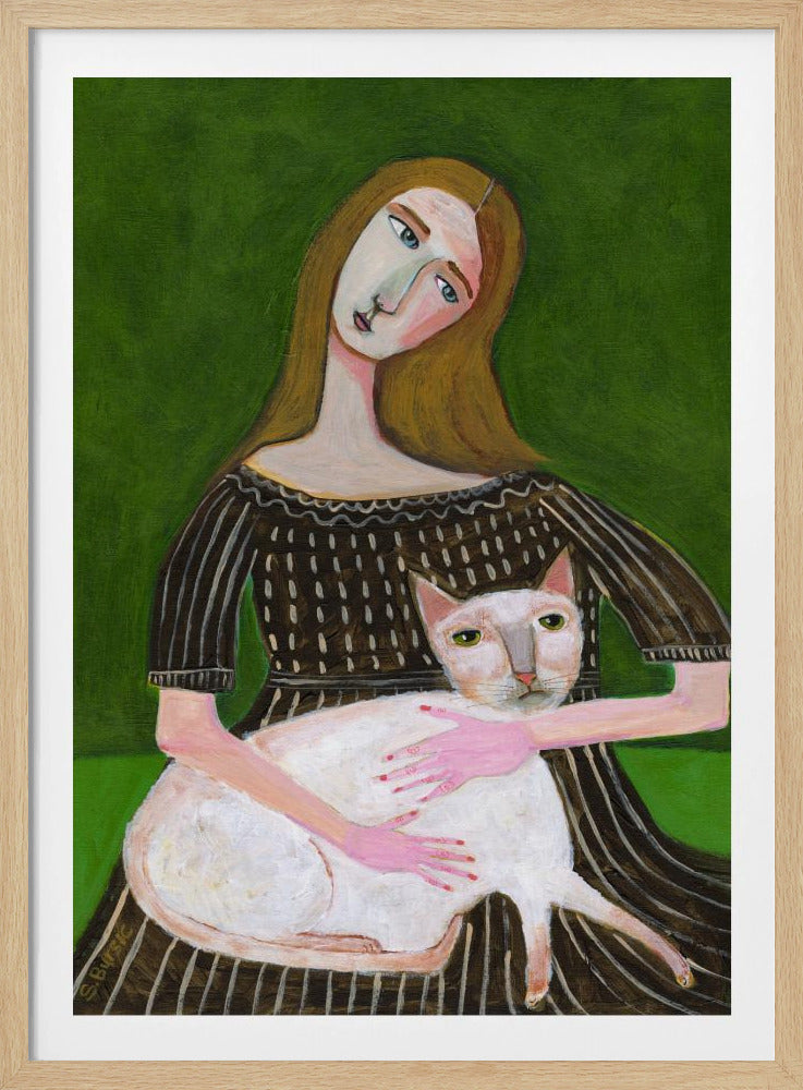 Vintage Dame mit weißer Katze | Poster