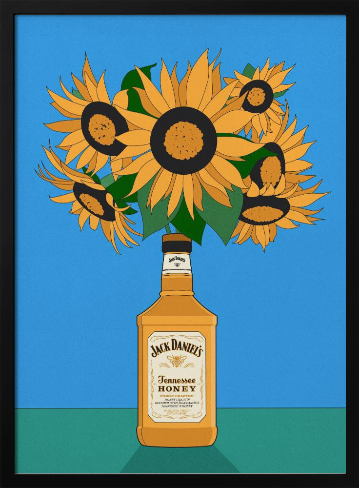 Sonnenblumen in Honig-Whiskey-Retro-Illustration | Poster