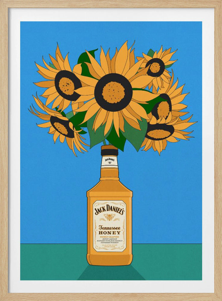 Sonnenblumen in Honig-Whiskey-Retro-Illustration | Poster