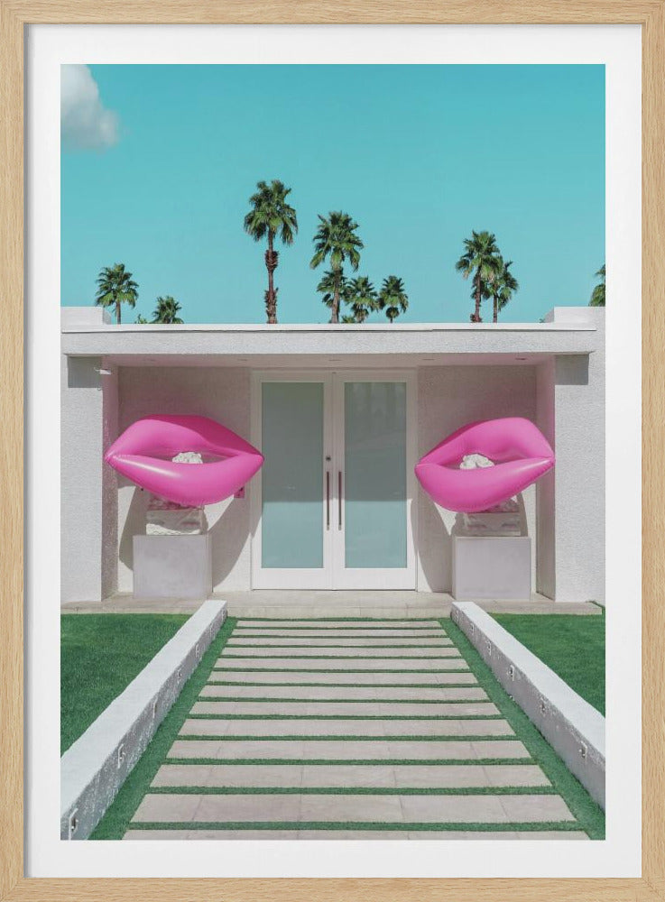 Mid-Century Modern Haus mit rosa Lippen | Poster